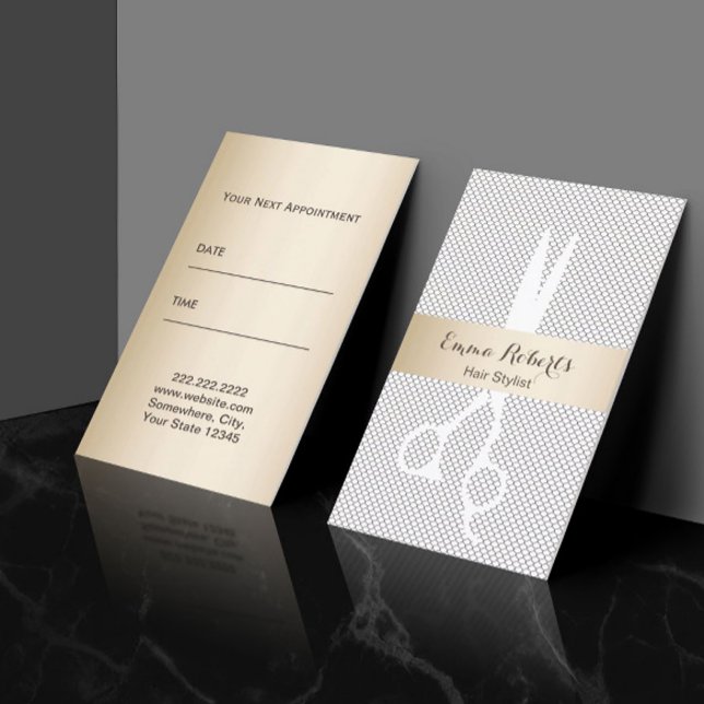 Cartão De Horário Compromisso Hair Stylist Simples Lace Dourado (Criador carregado)