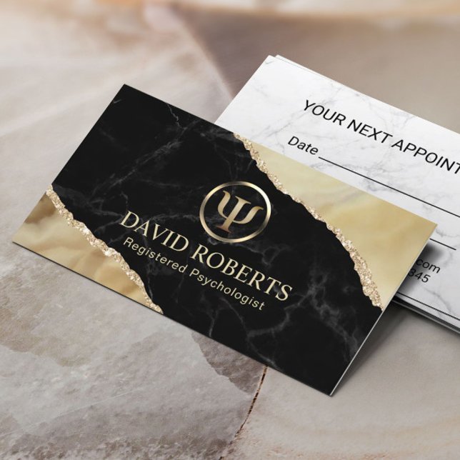 Cartão De Horário Conselheira psicóloga moderna de mármore Dourado (Criador carregado)