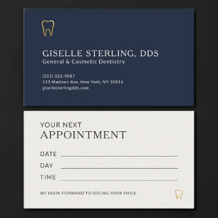 Cartão De Horário Consulta no Dentista Azul Marinho & Dourado