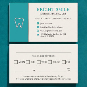 Cartão De Horário Consulta Odontológica Turquesa Metálico Dente