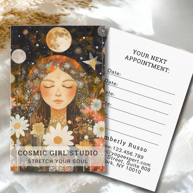Cartão De Horário Cosmic Girl Boho Moon Salon Appointment Card (Cosmic Girl Boho Moon Salon Custom Appointment Card for Yoga Studios Salons Service Provider & more)