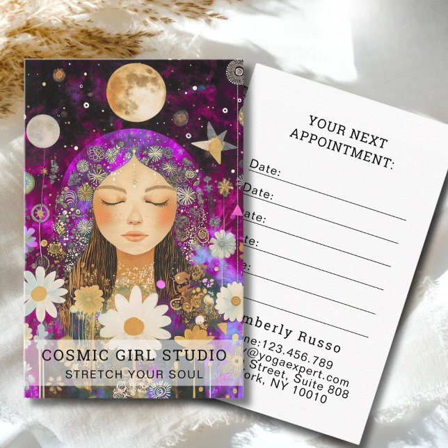 Cartão De Horário Cosmic Girl Boho Moon Salon Appointment Card (Cosmic Girl Boho Moon Salon Custom Appointment Card for Yoga Studios Salons Service Provider & more)