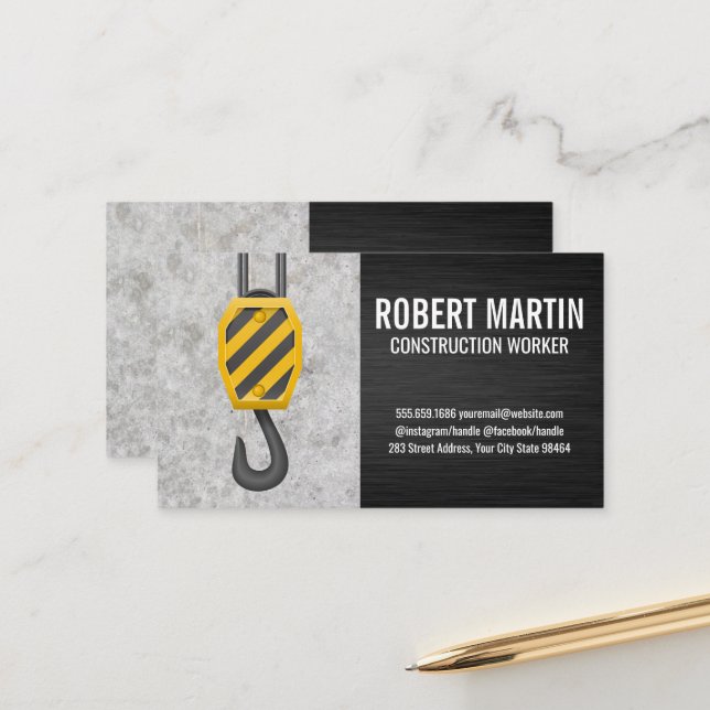 Cartão De Horário Crane Hook | Construção Pulley Winch (Frente/Verso In Situ)