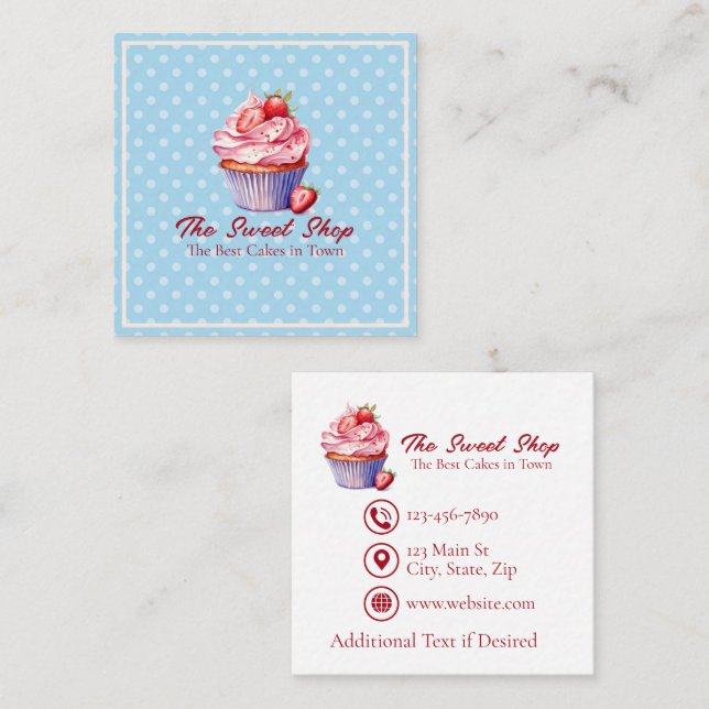 Cartão De Horário Custom Bakery Business Card | Blue Cupcake Theme (Frente/Verso)
