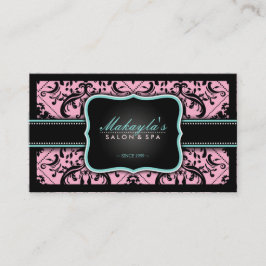 Cartão De Horário Damasco cor-de-rosa e preto elegante do vintage