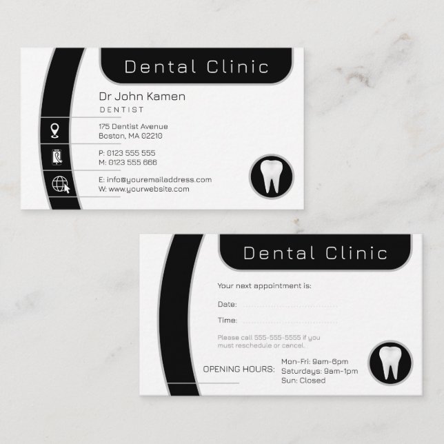 Cartão De Horário Dental | Clínica dentária profissional (Frente/Verso)