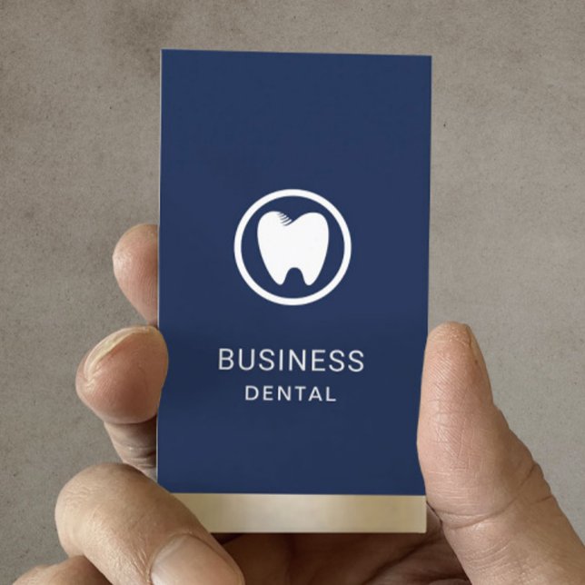 Cartão De Horário Dentist Modern Tooth Logo Marinho Dourado Dental O (Criador carregado)