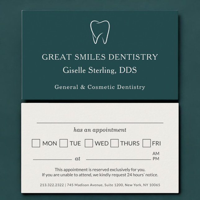 Cartão De Horário Dentist Office Teal Tooth Dental Appointment (Criador carregado)