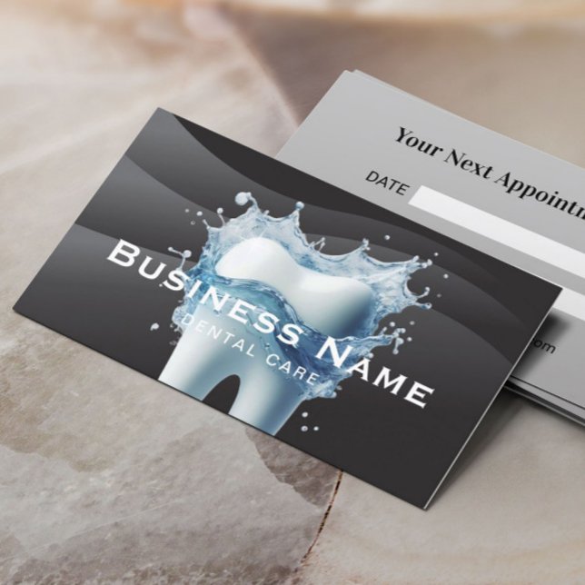 Cartão De Horário Dentista Branca Dente Moderna Curvas Negras Dentár (Criador carregado)