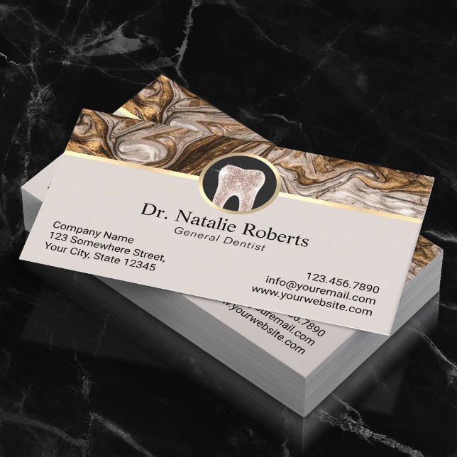 Cartão De Horário Dentista Luxury Dourado Marble Agate Dental Office (Criador carregado)