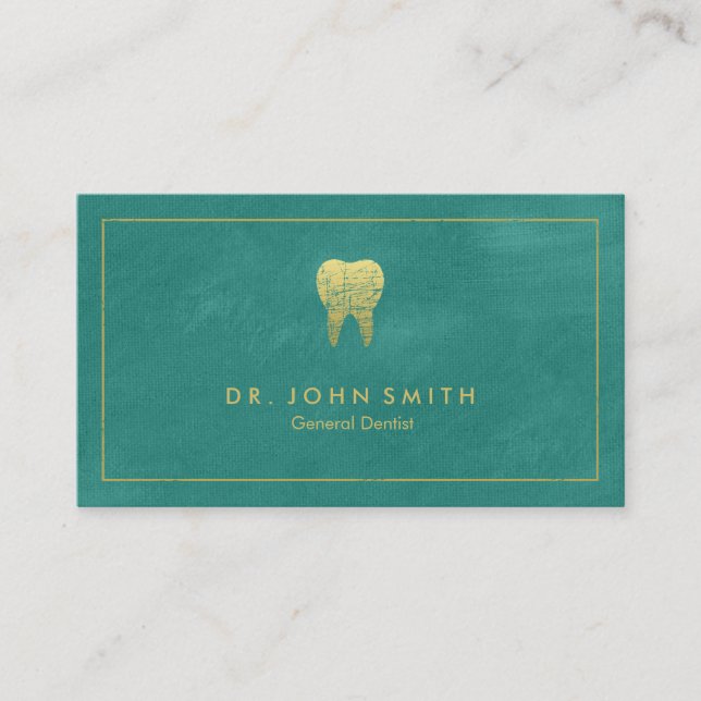Cartão De Horário Dentista Turquesa Canvas Ouro Moldura e Dente (Frente)