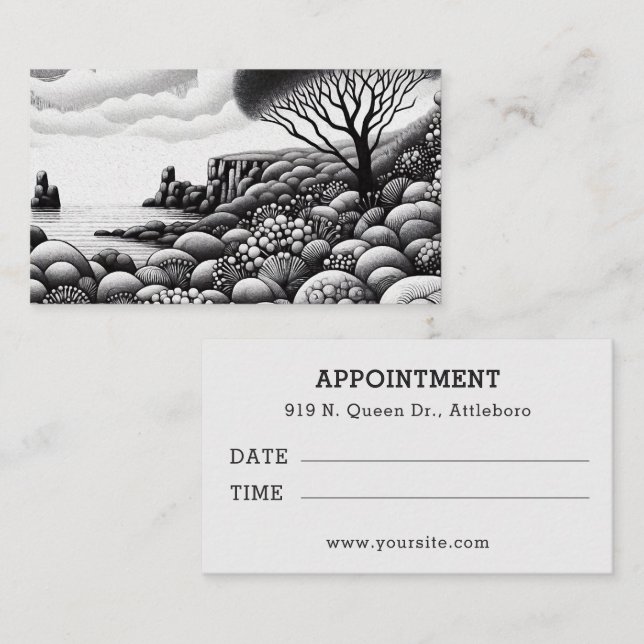 Cartão De Horário desenho a preto e branco de árvores e rochas (Frente/Verso)
