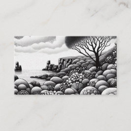 Cartão De Horário desenho a preto e branco de árvores e rochas