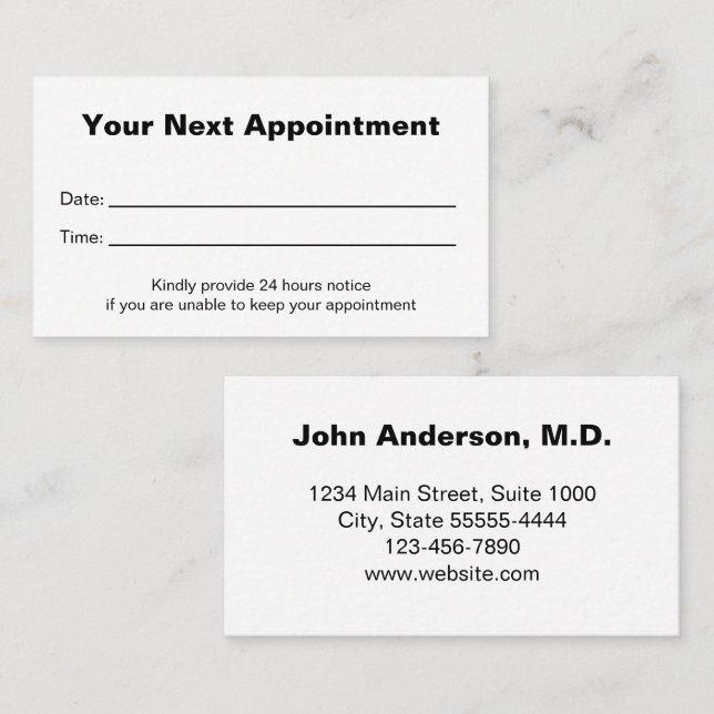 Cartão De Horário Doctor's Medical Office Your Next Appointment Card (Frente/Verso)