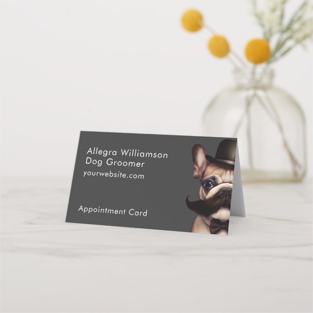 Cartão De Horário Dog Groomer, Cinza Francês De Cachorro Bonito (Frente)