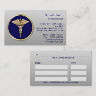 Cartão De Horário Dourado Caduco Médico Azul Profissional