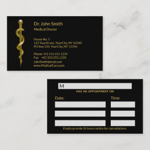 Cartão De Horário Dourado médico no Black Classy Rod de Asclepius