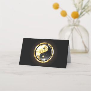 Cartão De Horário Dourado Yin Yang a preto