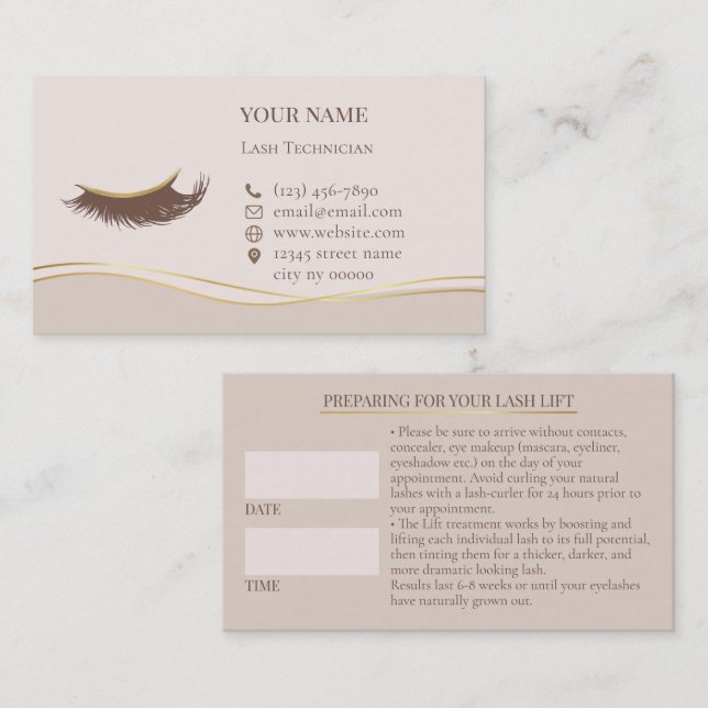 Cartão De Horário Elegant Lashes Before care Appointment Card (Frente/Verso)