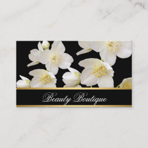 Cartão De Horário Elegante Floral Boutique Branco Dourado Preto