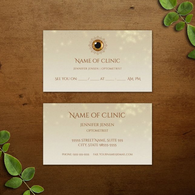 Cartão De Horário Elegante Iris Optometrista Ouro Eye Compromisso (Elegant Iris Optometrist Golden Eye Appointment Reminder Business Cards)