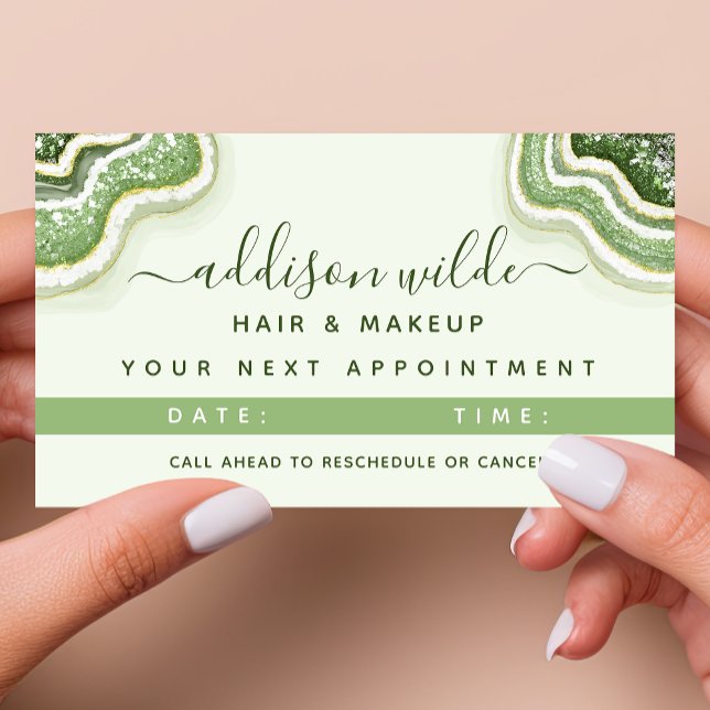 Cartão De Horário Emerald Green Glitter Agate Geode Luxe Chic (Criador carregado)