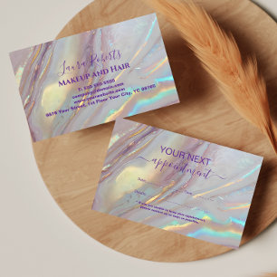 Cartão De Horário Estética de Mármore Holográfico Suave