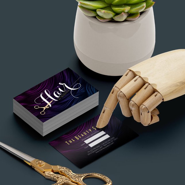 Cartão De Horário Estilhador de Cabelo Dourado de Tesoura Preto-Roxo (Criador carregado)
