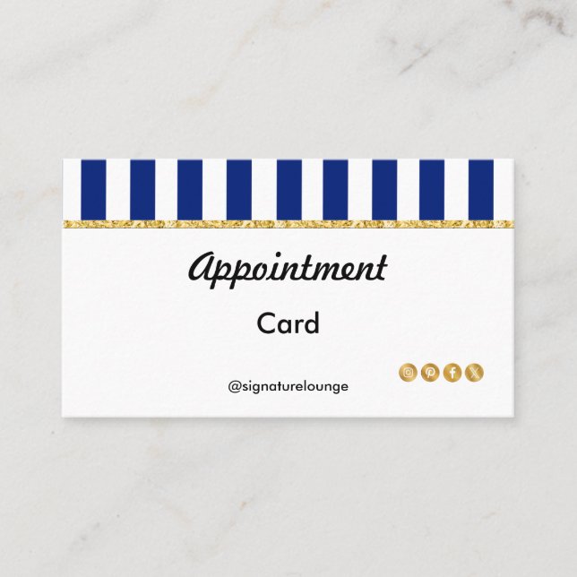 Cartão De Horário Executive Navy Blue Stripes & Gold Reminder (Frente)