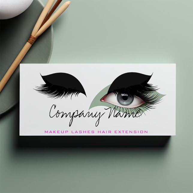 Cartão De Horário Extensão das barras do artista preto branco-rosa (Black White Pink Makeup Artist Lashes Extension Appointment Card)