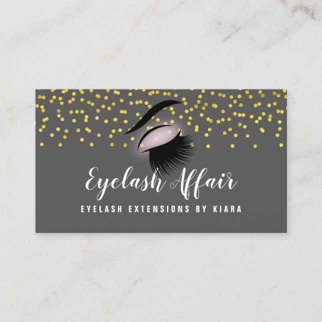 Cartão De Horário Extensões Eyelash de Confetti Dourado Elegante (Frente)