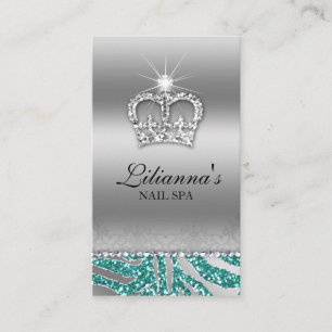 Cartão De Horário Fashion Crown Salon Spa Silver Teal Crystal