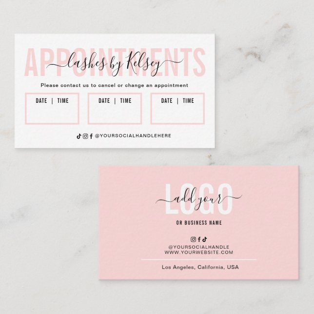 Cartão De Horário Feminine Blush Pink Beauty Salon Lash Spa Logo (Frente/Verso)