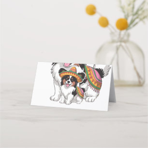 Cartão De Horário Fiesta Papillon Dog Vestindo Sombrero e Sarape
