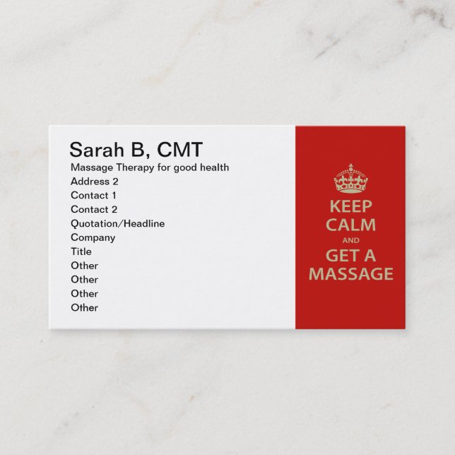 Cartão De Horário Fique calmo e faça uma massagem (Frente)