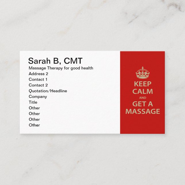 Cartão De Horário Fique calmo e faça uma massagem (Frente)