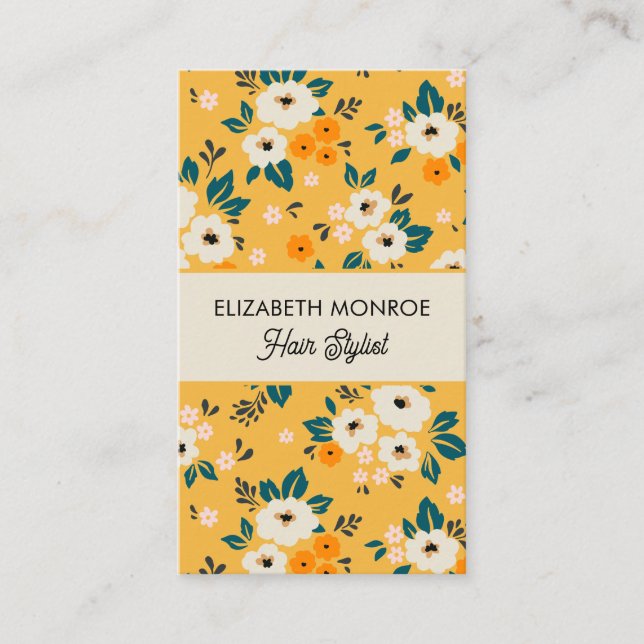 Cartão De Horário Flores Chic no Dourado Cabelo Salon Makeup (Frente)