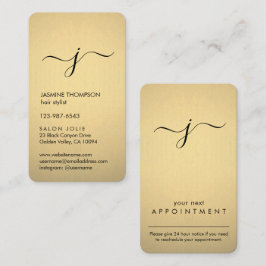 Cartão De Horário Folha de Ouro Negra e Faux Simples Vertical