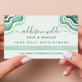 Cartão De Horário Geodo de Agitação de Luxo Dourado Teal