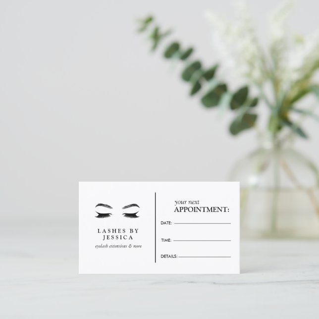 Cartão De Horário Glam Eyelashes Black and White Appointment Card (Em pé/Frente)