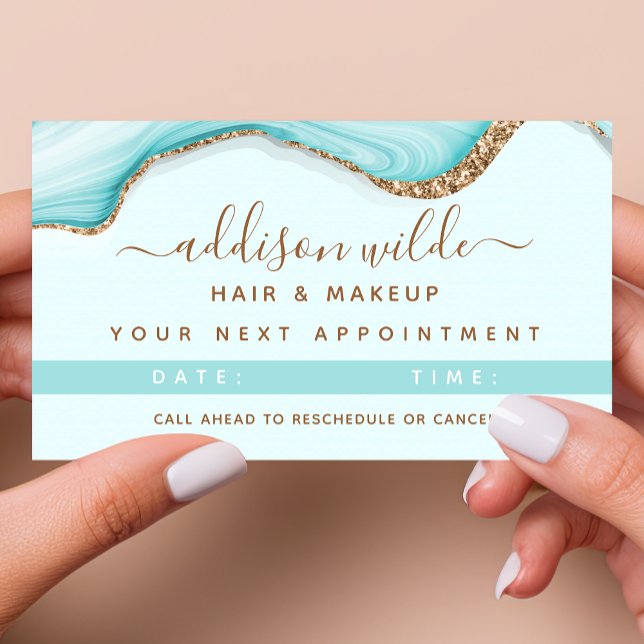 Cartão De Horário Glitter Azul-Marble Agate Elegante (Criador carregado)