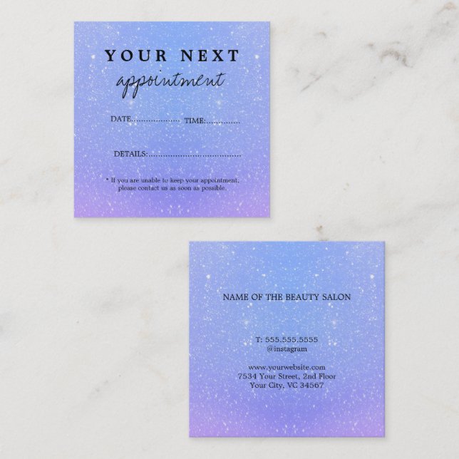 Cartão De Horário Glitter Ombre Beauty Salon (Frente/Verso)