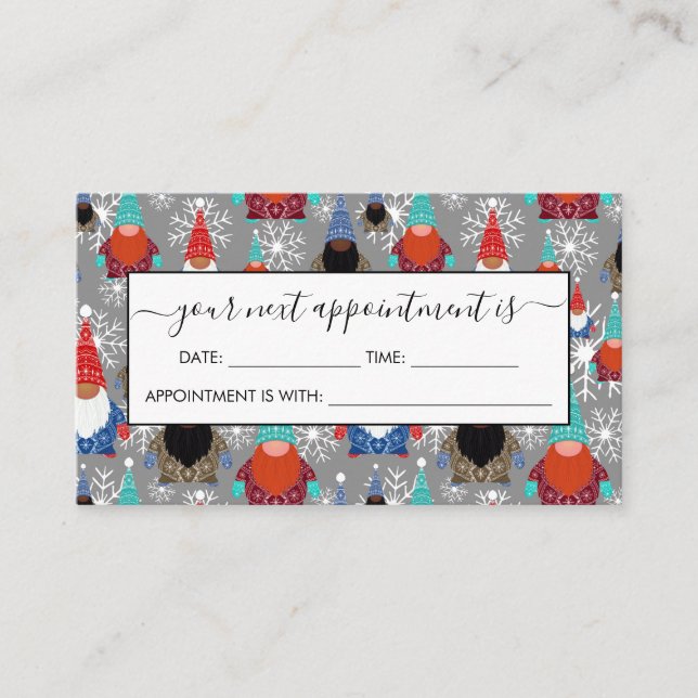 Cartão De Horário Gnome Snowflake Ilustra Padrão de Natal (Frente)