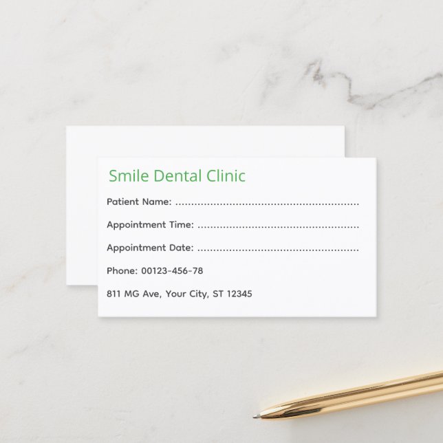 Cartão De Horário Green Medical Dental Appointment Card (Frente/Verso In Situ)
