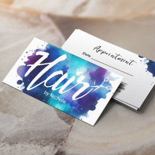 Cartão De Horário Hair Stylist Elegante Indigo Watercolor Salon