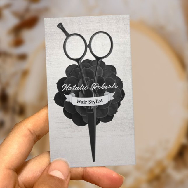 Cartão De Horário Hair Stylist Vintage Black Scissor Salon (Criador carregado)