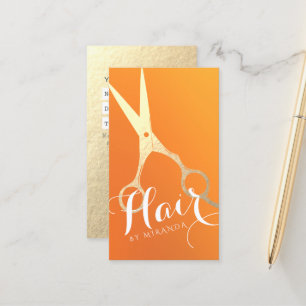 Cartão De Horário Hairstylist Makeup Salon Chic Orange Tesoura Doura