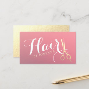 Cartão De Horário Hairstylist Makeup Salon Modern Pink Tesoura Doura