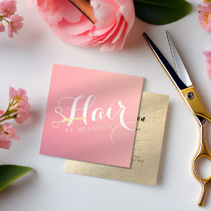 Cartão De Horário Hairstylist Makeup Salon Modern Pink Tesoura Doura