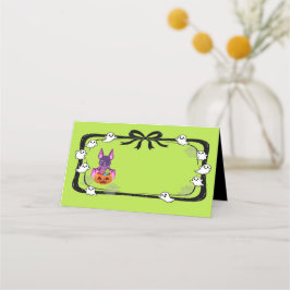 Cartão De Horário Halloween Bat With Candy Place Card